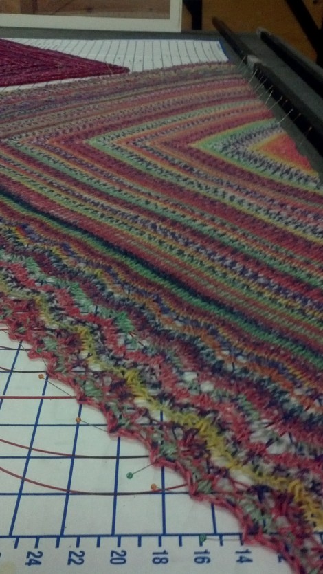 Jan13 blocking shawl  sox yarn multi